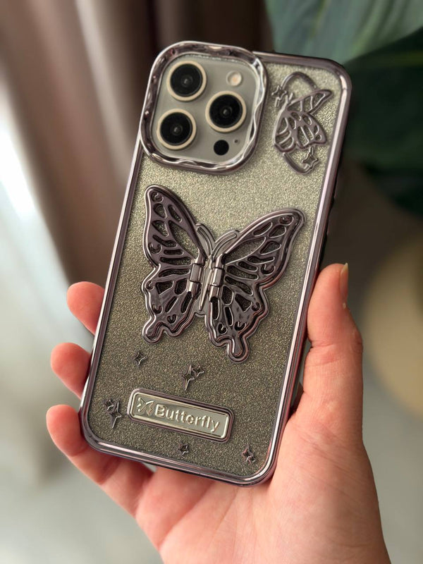 3D Butterfly Glitter iPhone Case - IPhone 14 pro max - Gray