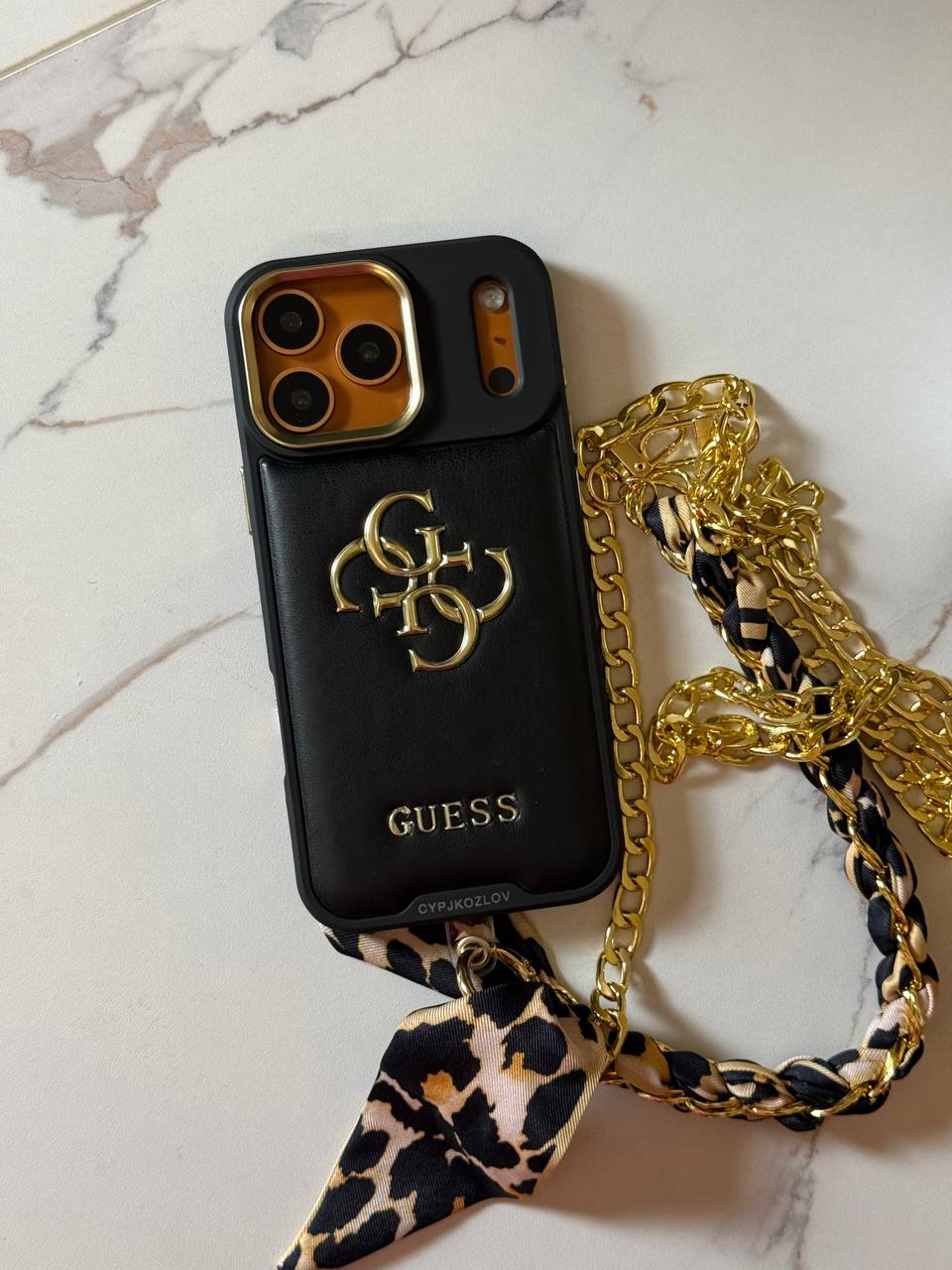 Guess Luxury Leather Phone Case with Adjustable Chain Strap & Crossbody Chain