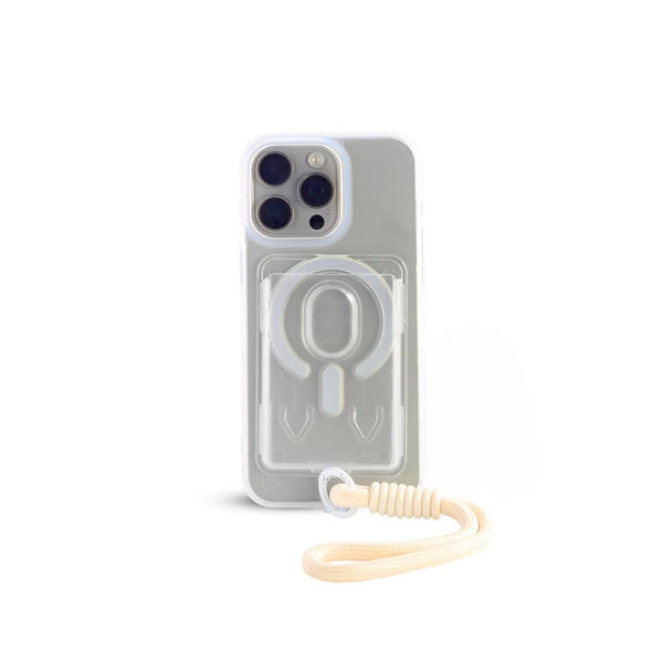 MagSafe Card Holder Phone Case with Wrist Strap - IPhone 14 pro max - White