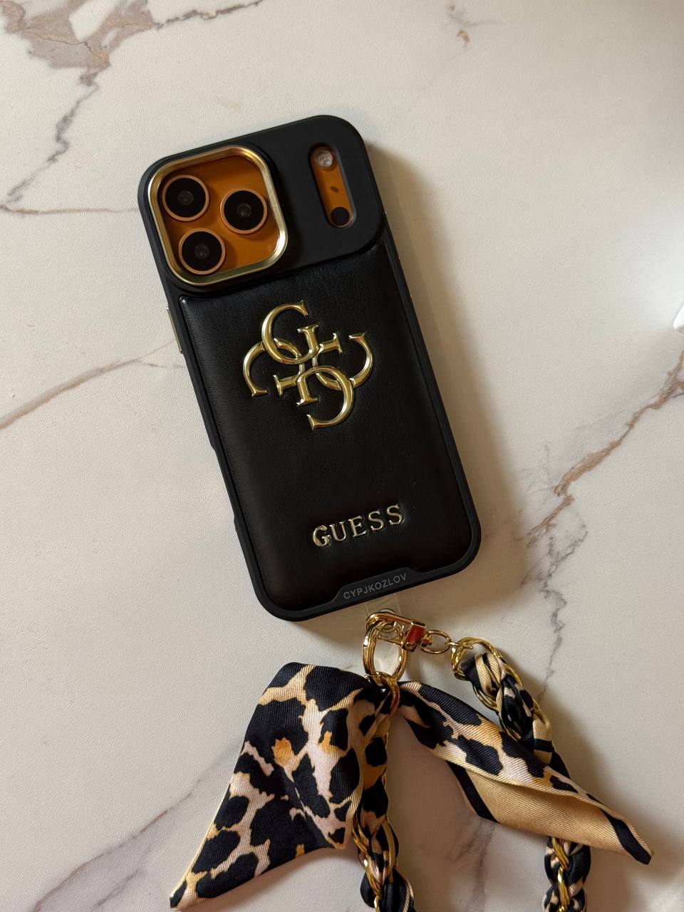 Guess Luxury Leather Phone Case with Adjustable Chain Strap & Crossbody Chain